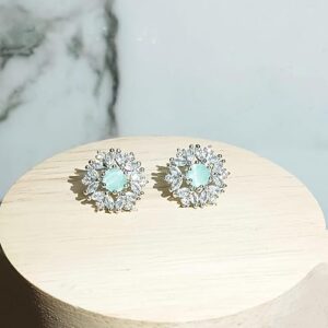 Sapphire Snowflake AD Stud Earrings, Stylish Fashion Jewellery for Women (Mint)