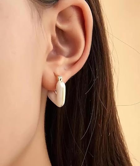 Minimal Enamelled Heart Earrings, Minimalist Fashion Jewellery, Trendy Women’s Accessories (White) - Image 4