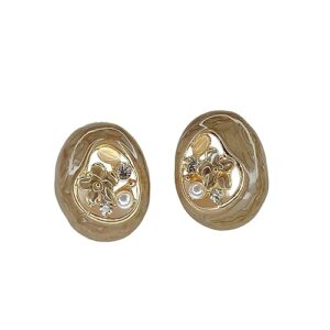 Floral Stone Earrings with Crystals, Luxury Accessory (Brown)
