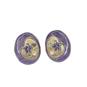 Floral Stone Earrings with Crystals, Luxury Accessory (Purple)