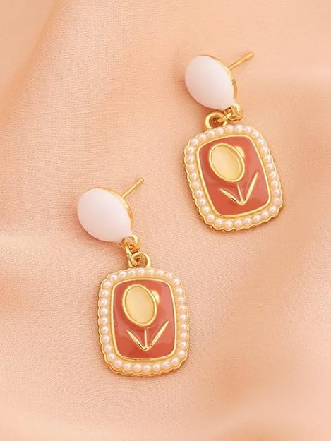 Faux Pear Tulip Opal Drop Earrings, Elegant Design, Shiny Finish (Red) - Image 3