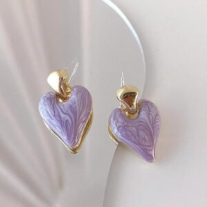 Drop Glaze Love Stud Earrings, Gold Posts, Love Design (Purple)