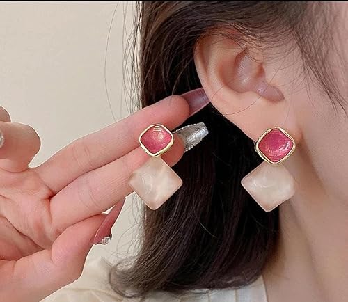 Candy Colours Oil Dripping Acrylic Earrings, Lightweight Fashion Jewellery for Women (Pink) - Image 4