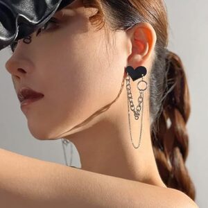 Korean Hip Hop Black Heart Tassel Chain Earrings, Romantic Fashion Jewellery, Dangle Statement Accessory