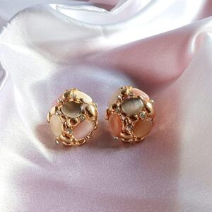 Multicolour Floral Stone Earrings with Crystals, Luxury Accessory (Grey)