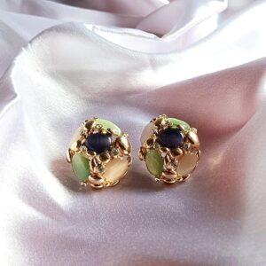 Multicolour Floral Stone Earrings with Crystals, Luxury Accessory (Black)