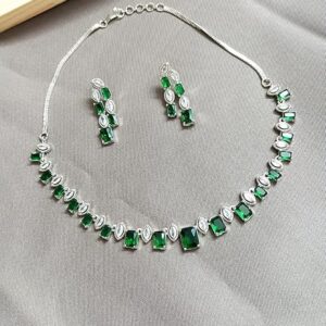 Emerald Statement Necklace and Drop Earrings Set, Premium AD, Green Gemstones