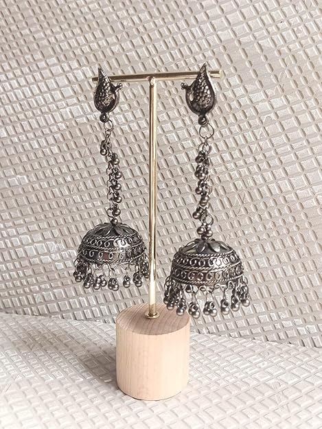 Antique Oxidized Silver Peacock Jhumka Earrings, Traditional Handcrafted Dangler, Boho Style - Image 3