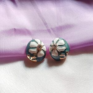 Floral Stone Stud Earrings, Gold-Tone Accents (Teal)