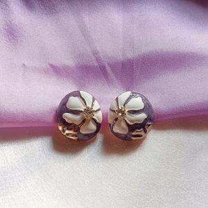 Floral Stone Stud Earrings, Gold-Tone Accents (Purple)