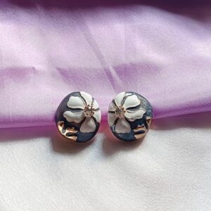 Floral Stone Stud Earrings, Gold-Tone Accents (Grey)